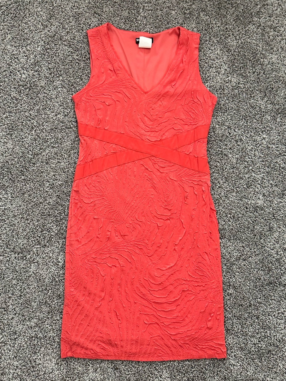 Sleeveless Textured Coral Sheath Dress